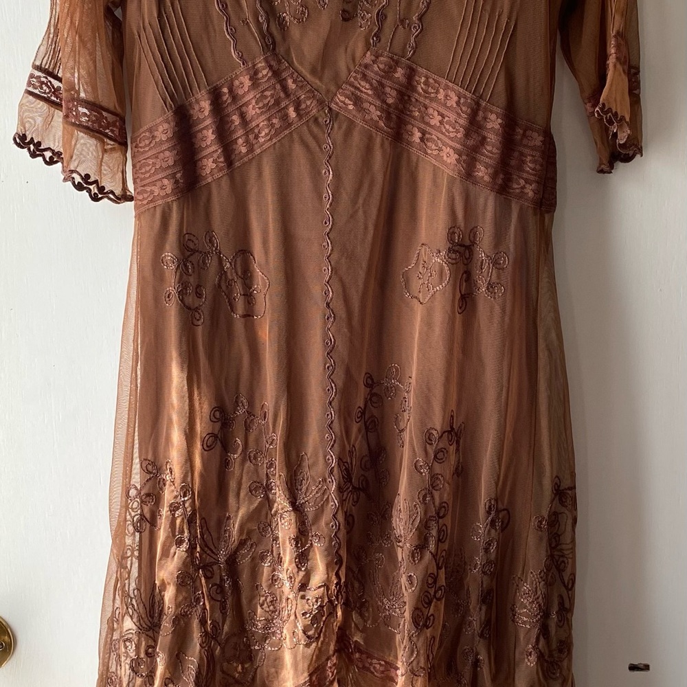 Elegant Brown Embroidered Dress